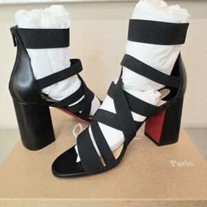 BRAND NEW Christian Louboutin Black Strappy Zipper Gladiator Block Heels EU 38